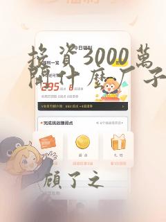 投资3000万开什么厂子