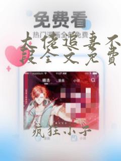 大佬追妻不择手段全文免费阅读