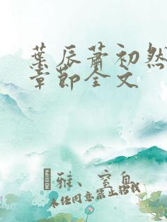 叶辰萧初然最新章节全文