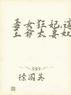 毒女狂妃,这个王爷太妻奴