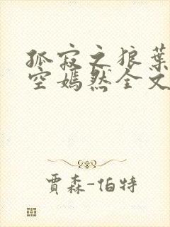 孤寂之狼叶凡司空嫣然全文阅读
