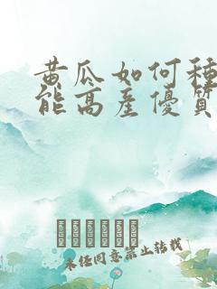 黄瓜如何种植才能高产优质
