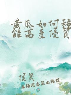 黄瓜如何种植才能高产优质