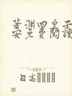 萧渊四皇子沈安安免费阅读小说全文