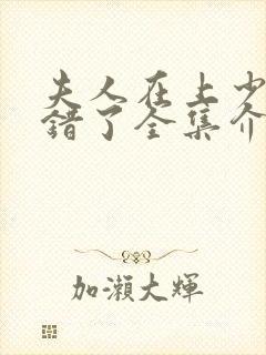 夫人在上少帅知错了全集介绍