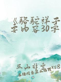 《骆驼祥子》主要内容30字