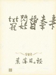 txt闪婚夫妻宠娃日常下载 txt闪婚夫妻宠娃日常下载