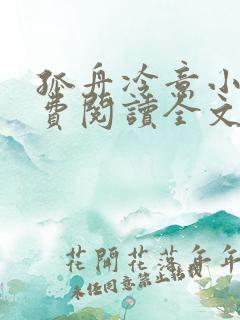 孤舟冷意小说免费阅读全文最新章节