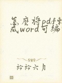 怎么将pdf转成word可编辑