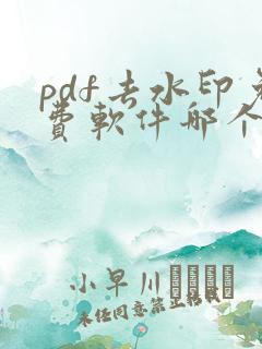pdf去水印免费软件哪个好