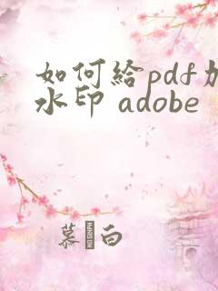 如何给pdf加水印 adobe