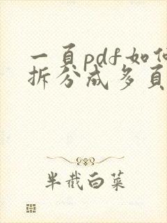 一页pdf如何拆分成多页