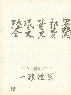 陆眠萧祁墨小说全文免费阅读笔趣阁