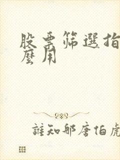 股票筛选指标怎么用