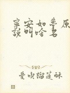 宁安如梦原著小说叫啥名