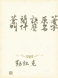 苍兰诀原著小说叫什么名字