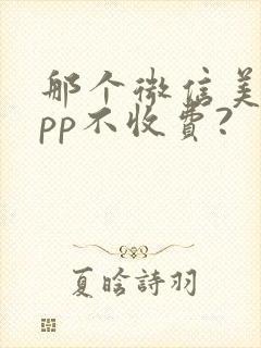 那个微信美颜app不收费?