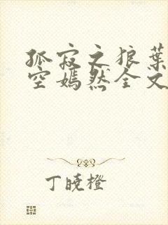 孤寂之狼叶凡司空嫣然全文阅读