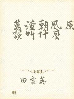 万渣朝凰原著小说叫什么