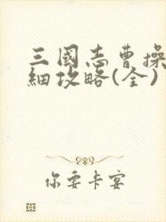 三国志曹操传详细攻略(全)