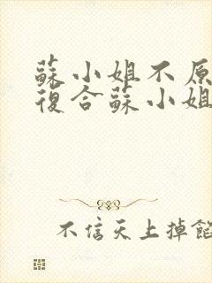 苏小姐不原谅不复合苏小姐独美在线阅读