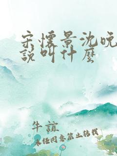 宋怀景沈晚怡小说叫什么