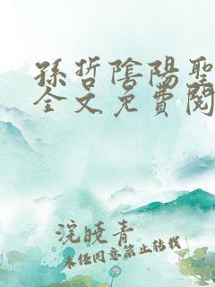 孙哲阴阳圣心诀全文免费阅读