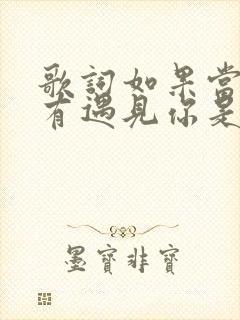 歌词如果当初没有遇见你是什么歌