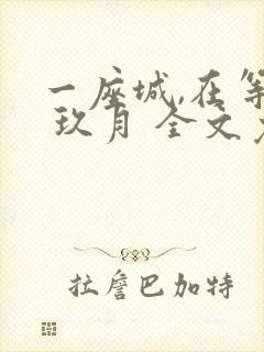 一座城,在等你 玖月 全文免费阅读