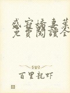 盛宠娇妻叶清欢免费阅读全文