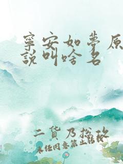 宁安如梦原著小说叫啥名