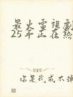 最火电视剧2025年正在热播排行榜