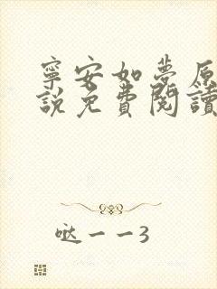 宁安如梦原著小说免费阅读