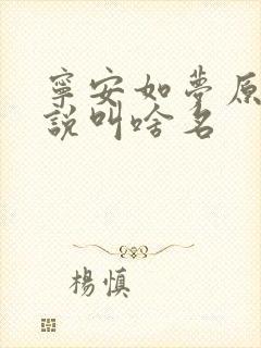 宁安如梦原著小说叫啥名