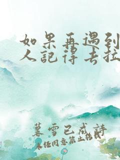 如果再遇到爱的人记得去拉着她的手是什么歌