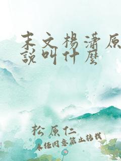 末文杨潇原著小说叫什么