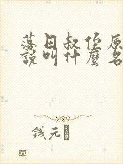 落日叔侄原著小说叫什么名字