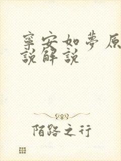 宁安如梦原著小说解说