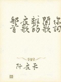 那夜离开你是哪首歌的歌词