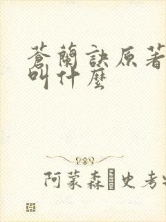苍兰诀原著小说叫什么