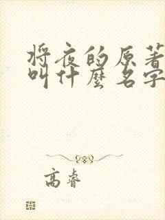 将夜的原著小说叫什么名字