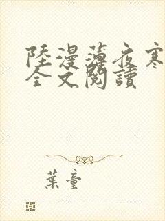 陆漫薄夜寒免费全文阅读