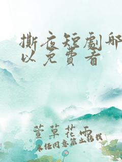 撕夜短剧哪里可以免费看