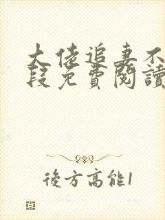 大佬追妻不择手段免费阅读全文