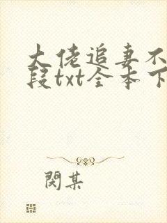 大佬追妻不择手段txt全本下载