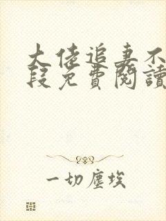 大佬追妻不择手段免费阅读全