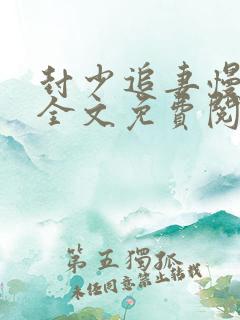 封少追妻慢慢宠全文免费阅读全文