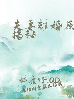 夫妻离婚原因大揭秘