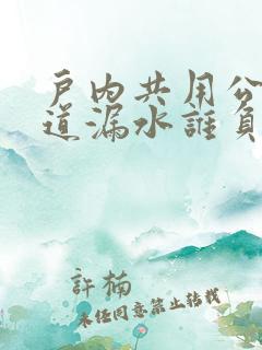 户内共用公共管道漏水谁负责