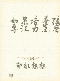 如果培养孩子的专注力怎么办